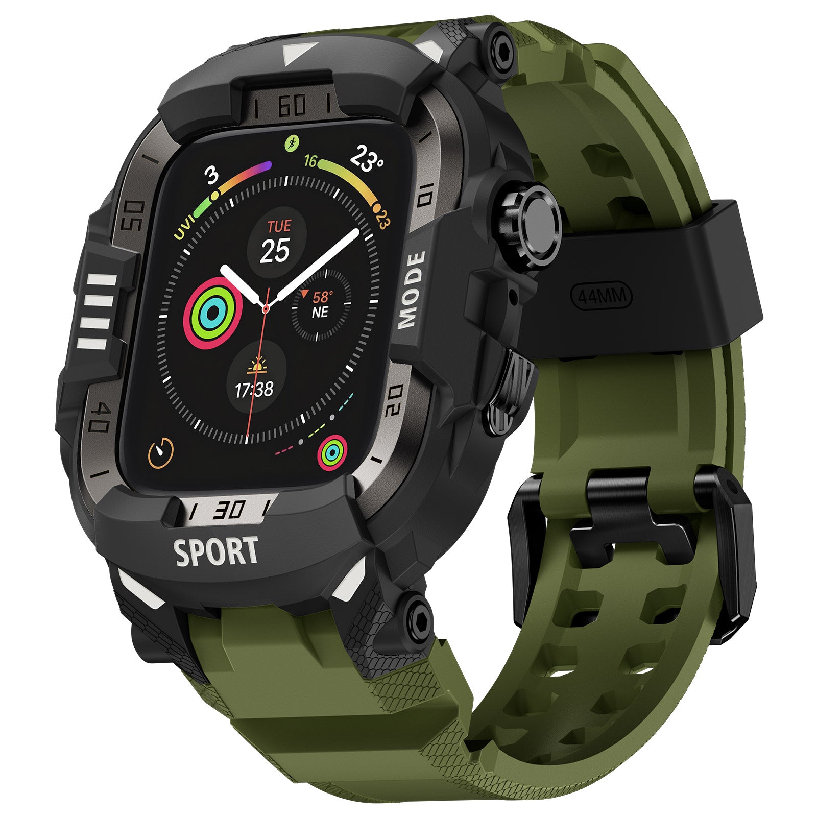 Rugged Case with Band Protector Compatible with Apple Watch 44mm, 45mm, 46mm, 49mm for iWatch Ultra 3/2/1 Series 11 10 9 8 7 6 5 4, Military Grade Shockproof Bumper and Men's Tactical Heavy Duty Strap