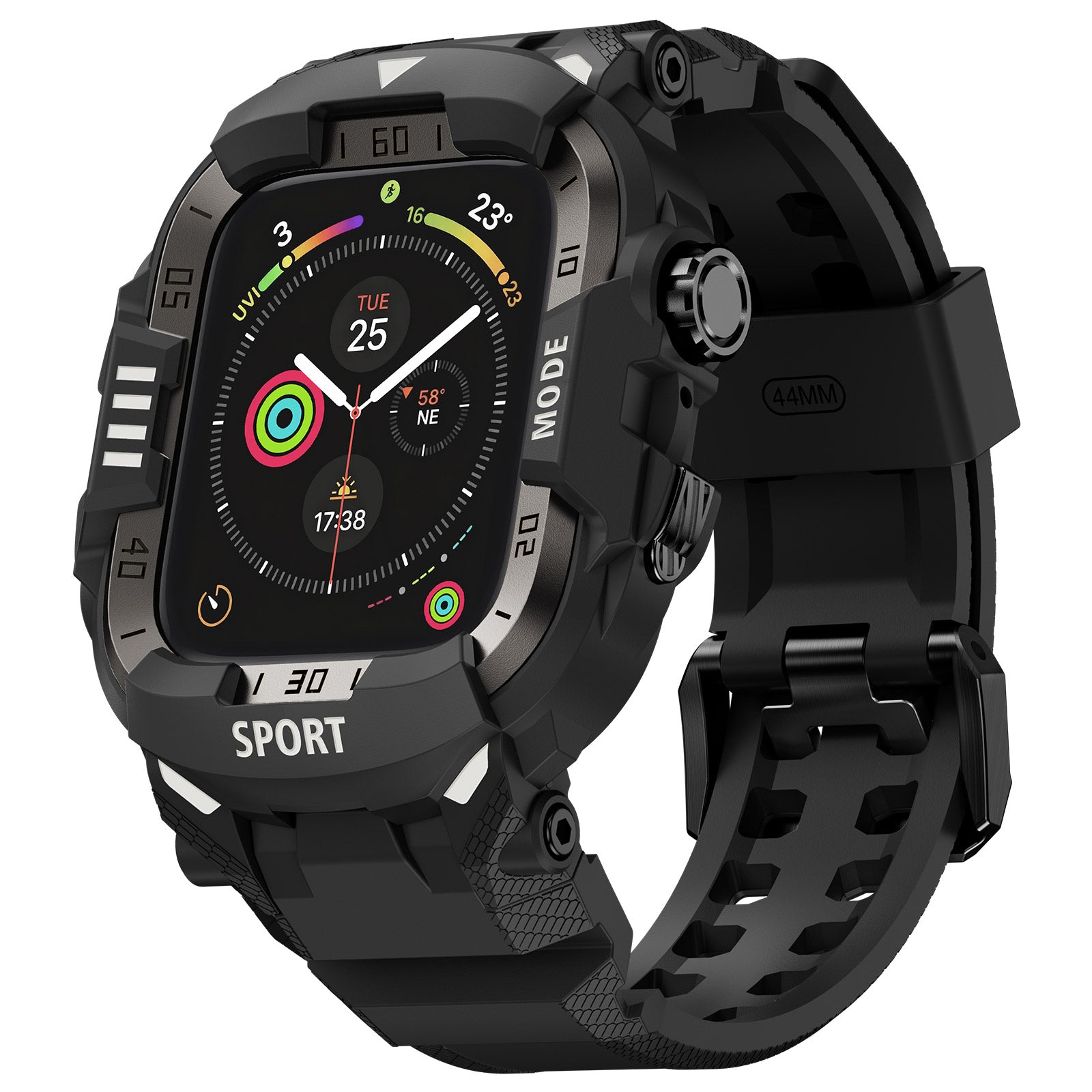 Rugged Case with Band Protector Compatible with Apple Watch 44mm, 45mm, 46mm, 49mm for iWatch Ultra 3/2/1 Series 11 10 9 8 7 6 5 4, Military Grade Shockproof Bumper and Men's Tactical Heavy Duty Strap