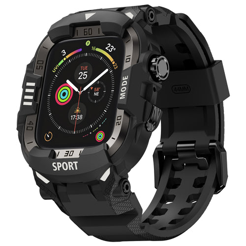 Rugged Case with Band Protector Compatible with Apple Watch 44mm, 45mm, 46mm, 49mm for iWatch Ultra 3/2/1 Series 11 10 9 8 7 6 5 4, Military Grade Shockproof Bumper and Men's Tactical Heavy Duty Strap