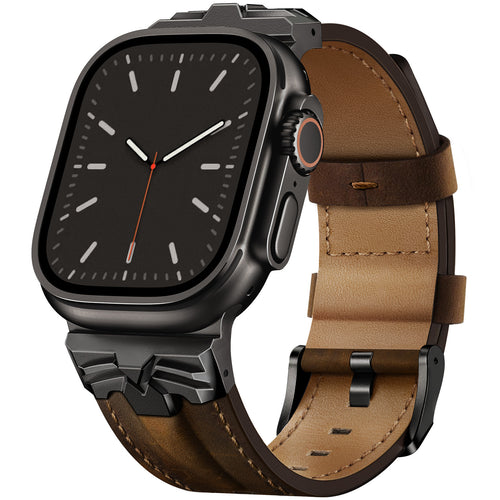 Leather Band Compatible for Apple Watch Ultra 3/2 Band 49mm 46mm 45mm 44mm, Genuine Leather Matel Replacement Strap for iWatch Ultra 3 2 1 Series 11 10 9 8 7 6 5 4 SE 3 2 1
