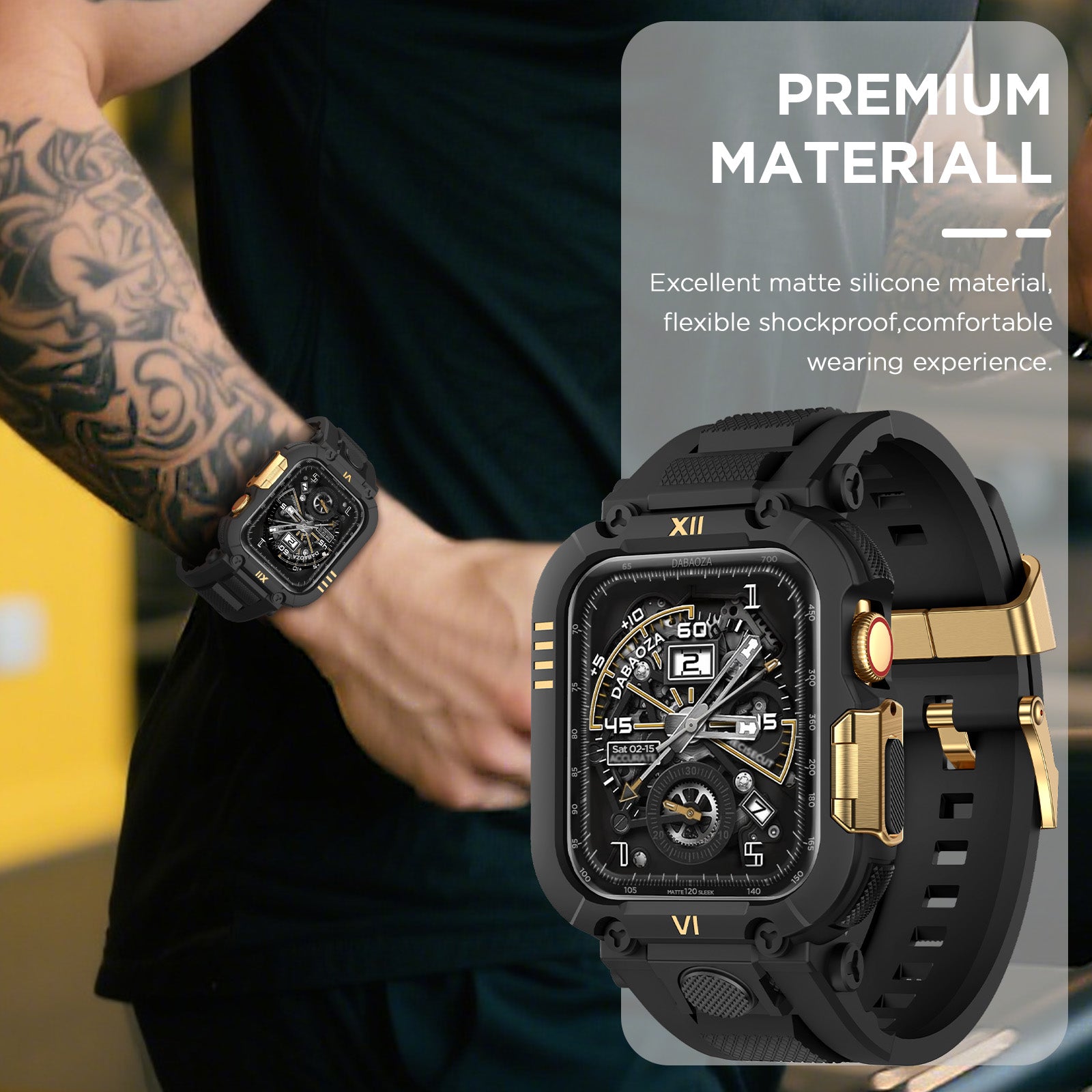 DABAOZA Men's Sport Rugged Apple Watch Band & Case – 49mm/46mm/45mm/44mm