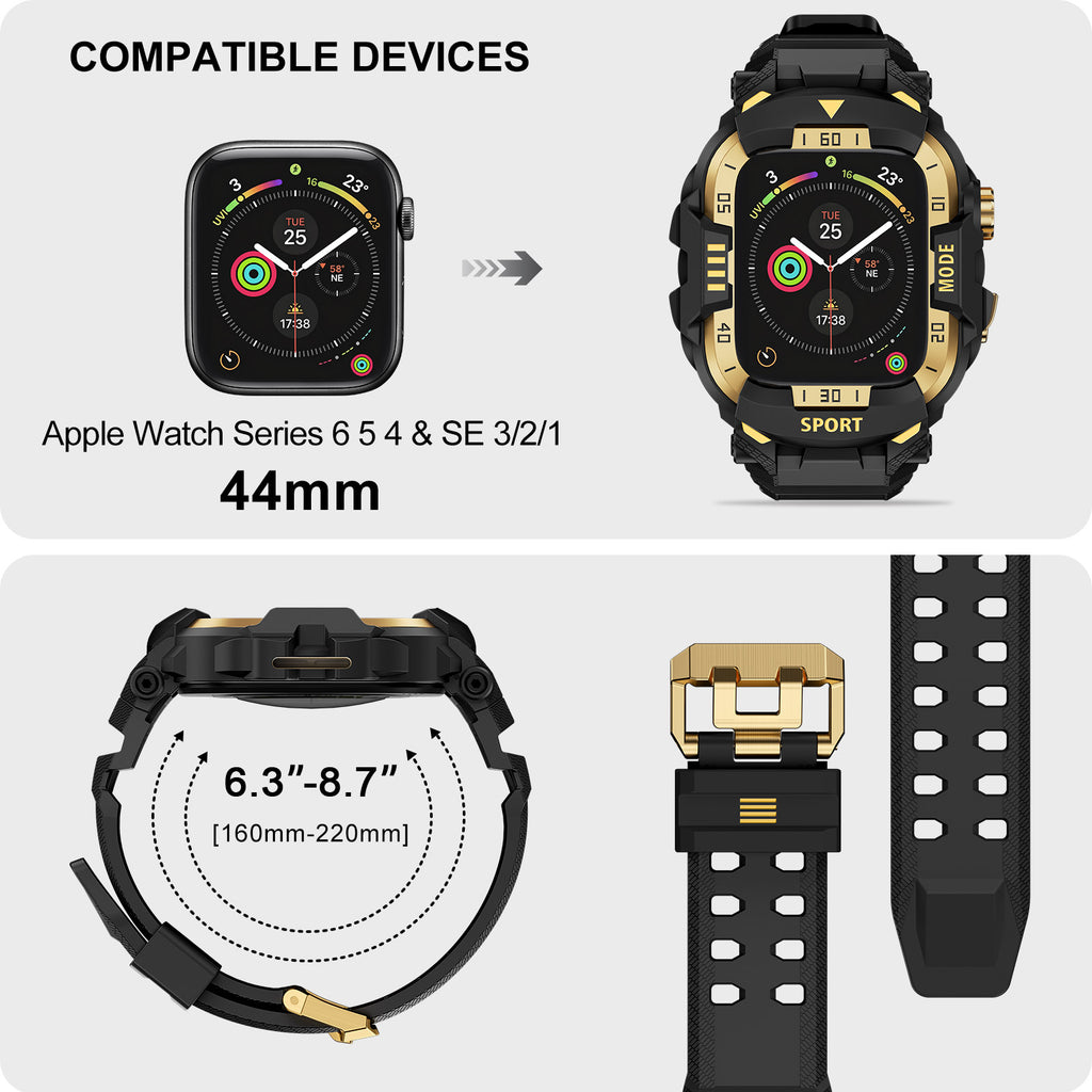 Rugged Case with Band Protector Compatible with Apple Watch 44mm, 45mm, 46mm, 49mm for iWatch Ultra 3/2/1 Series 11 10 9 8 7 6 5 4, Military Grade Shockproof Bumper and Men's Tactical Heavy Duty Strap
