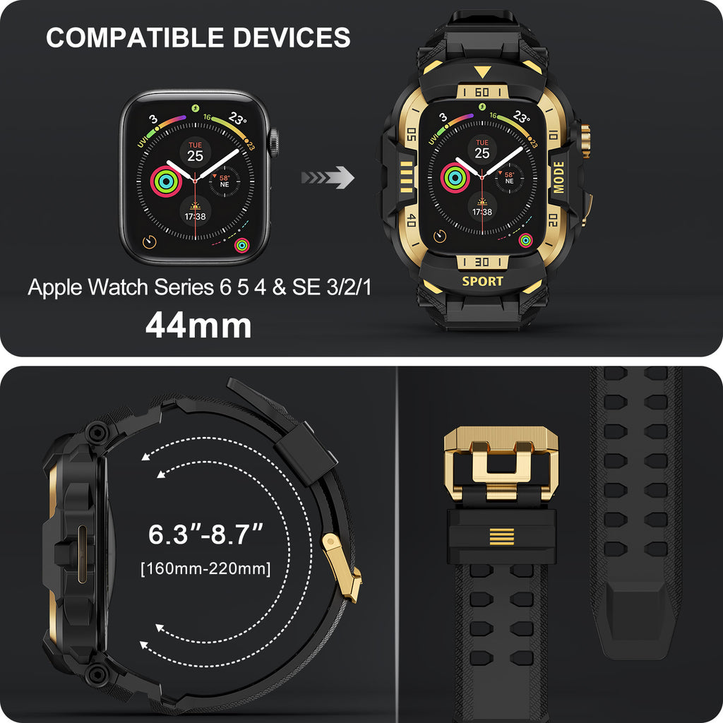Rugged Case with Band Protector Compatible with Apple Watch 44mm, 45mm, 46mm, 49mm for iWatch Ultra 3/2/1 Series 11 10 9 8 7 6 5 4, Military Grade Shockproof Bumper and Men's Tactical Heavy Duty Strap