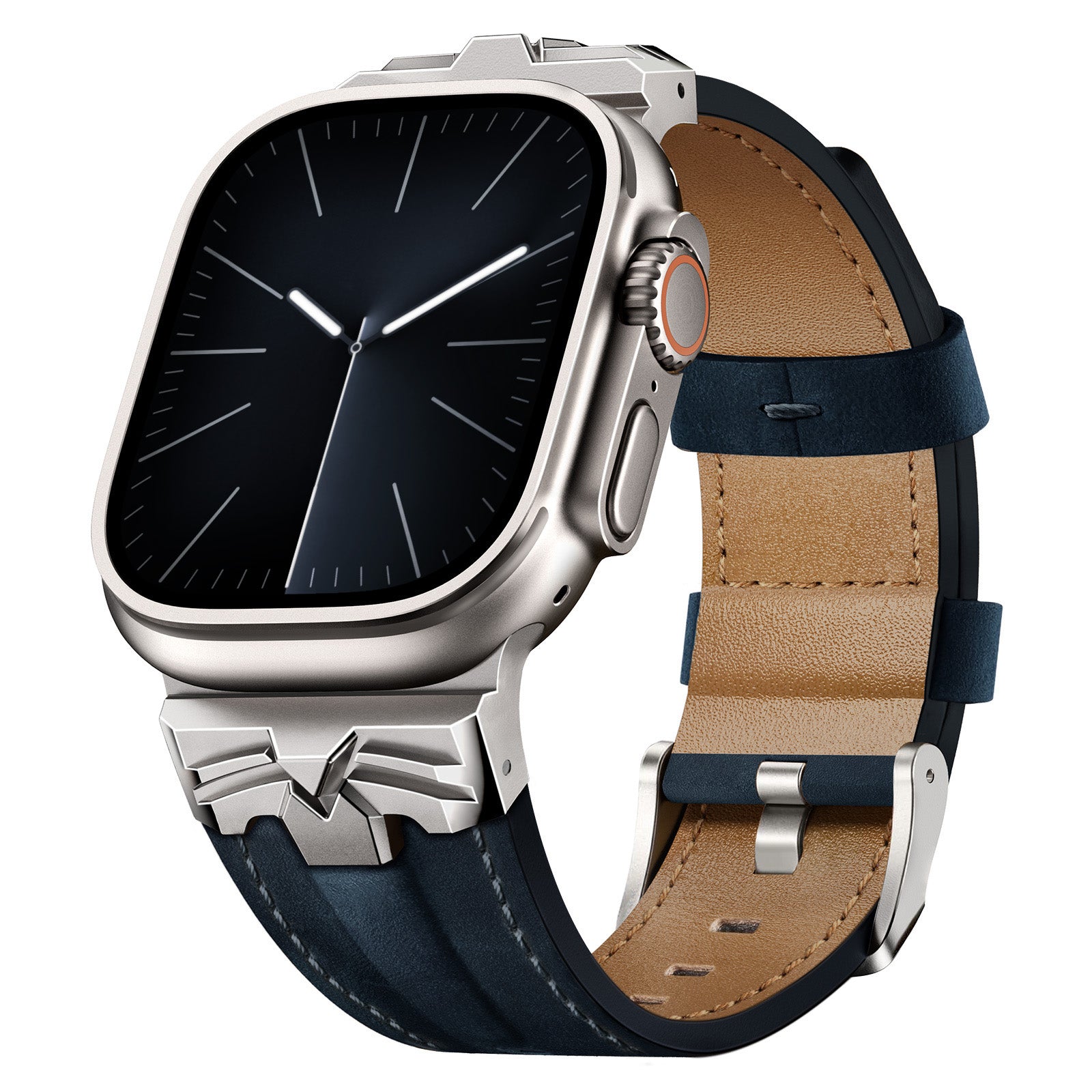 Leather Band Compatible for Apple Watch Ultra 3/2 Band 49mm 46mm 45mm 44mm, Genuine Leather Matel Replacement Strap for iWatch Ultra 3 2 1 Series 11 10 9 8 7 6 5 4 SE 3 2 1