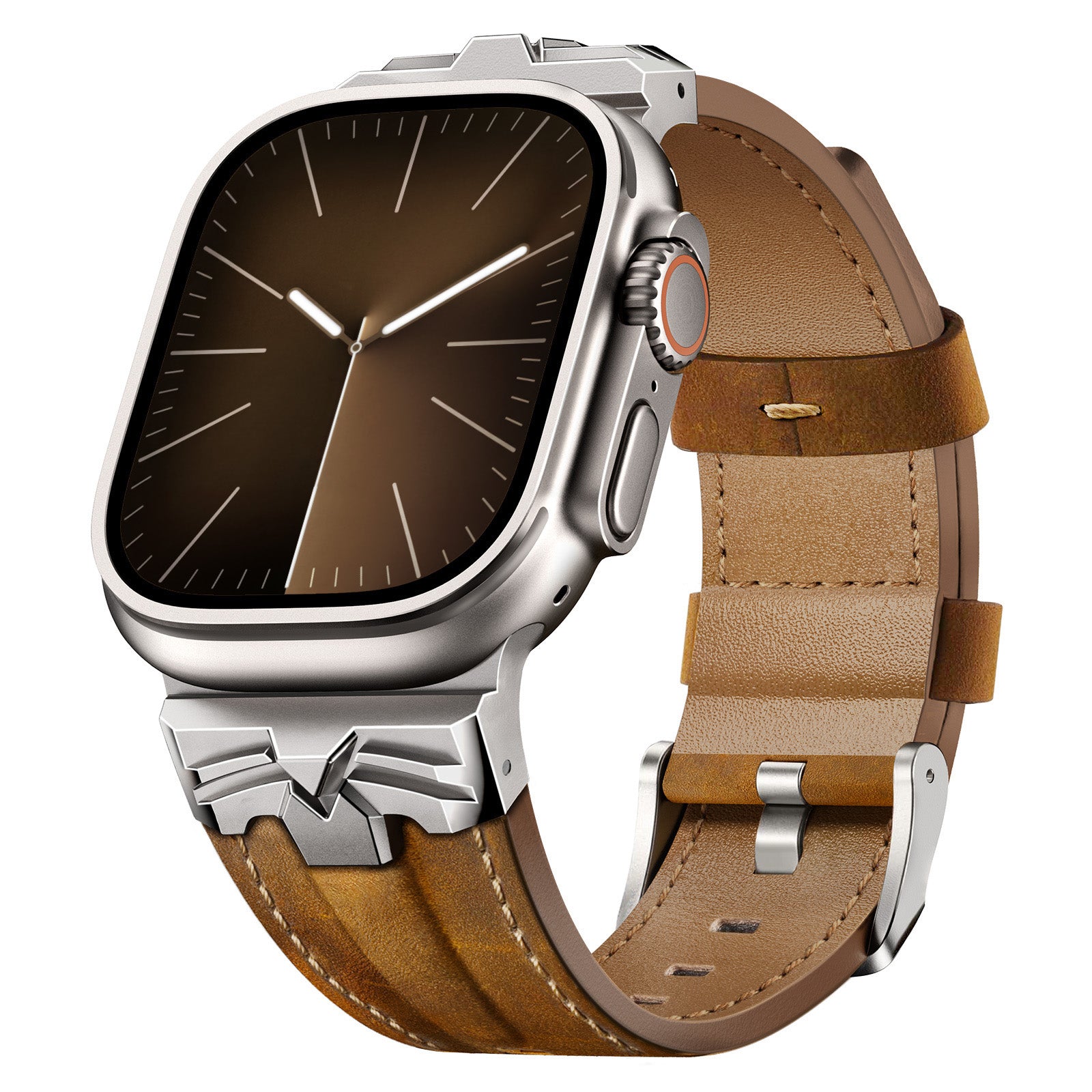 Leather Band Compatible for Apple Watch Ultra 3/2 Band 49mm 46mm 45mm 44mm, Genuine Leather Matel Replacement Strap for iWatch Ultra 3 2 1 Series 11 10 9 8 7 6 5 4 SE 3 2 1