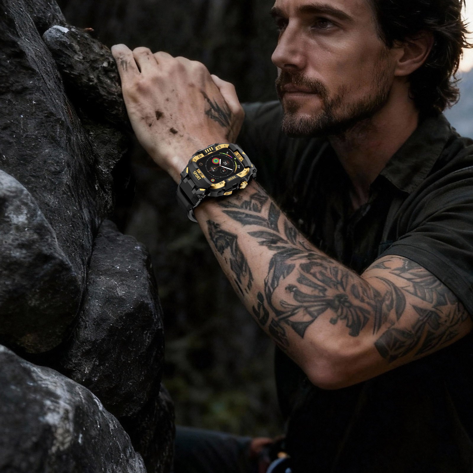 Rugged Case with Band Protector Compatible with Apple Watch 44mm, 45mm, 46mm, 49mm for iWatch Ultra 3/2/1 Series 11 10 9 8 7 6 5 4, Military Grade Shockproof Bumper and Men's Tactical Heavy Duty Strap