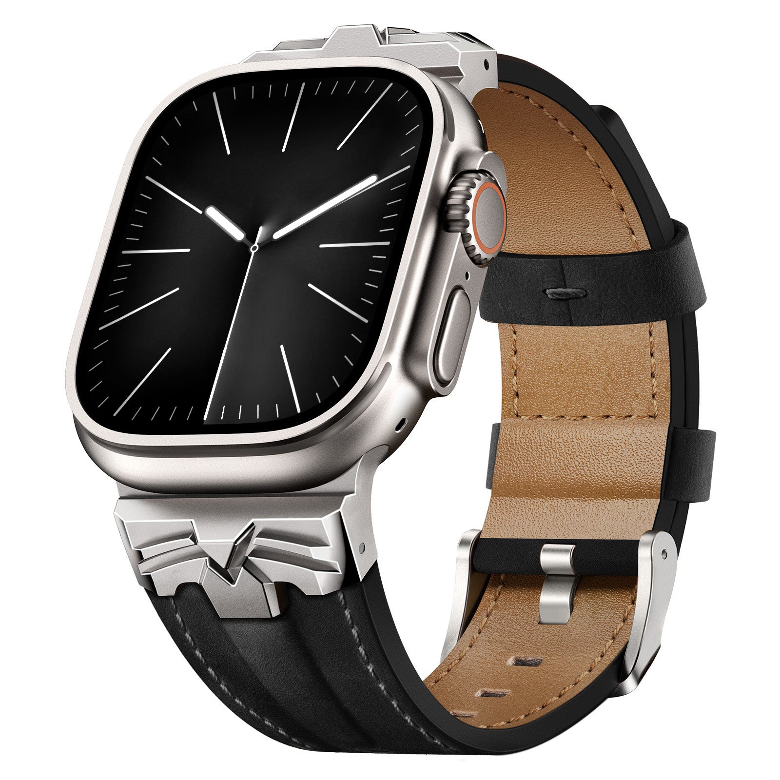 Leather Band Compatible for Apple Watch Ultra 3/2 Band 49mm 46mm 45mm 44mm, Genuine Leather Matel Replacement Strap for iWatch Ultra 3 2 1 Series 11 10 9 8 7 6 5 4 SE 3 2 1