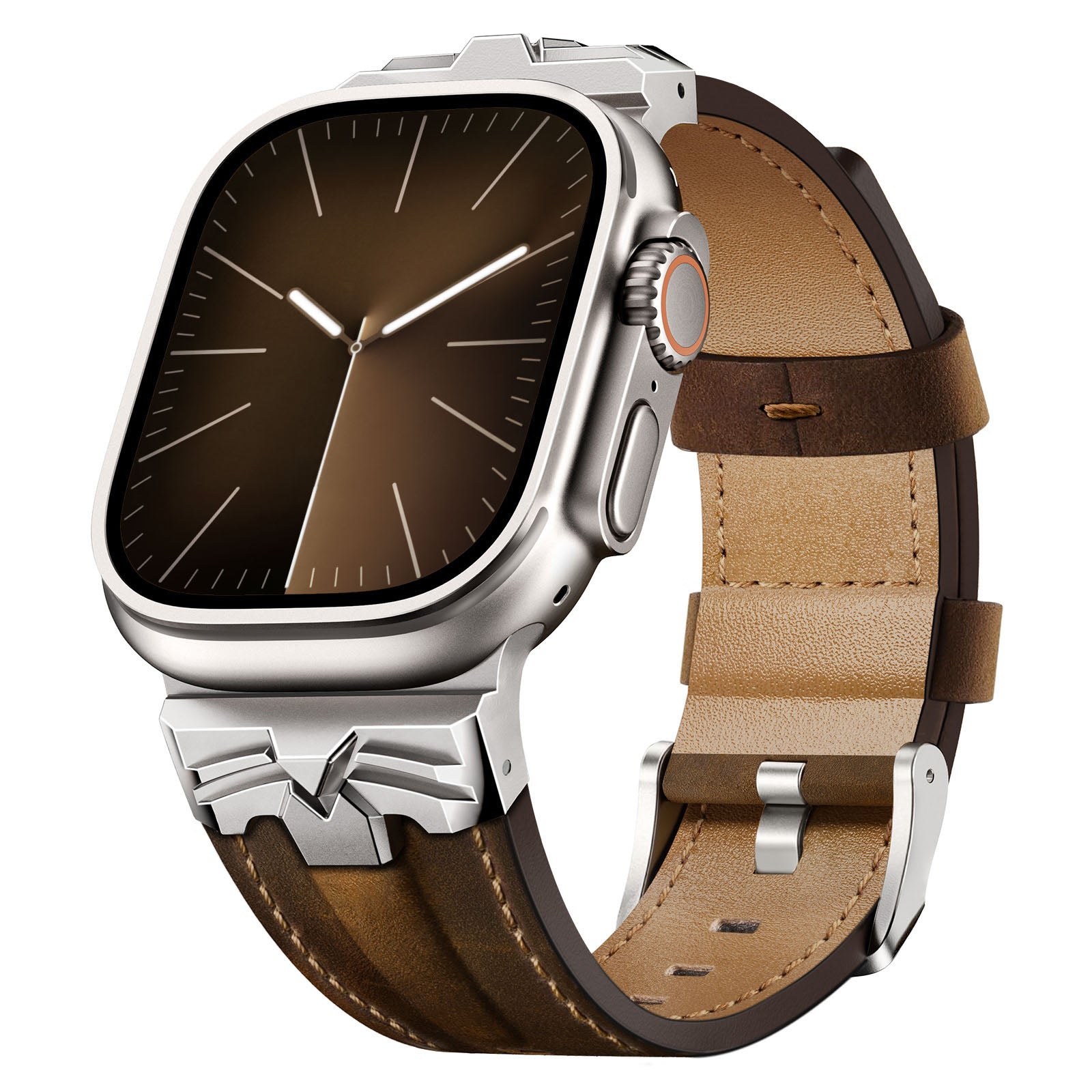 Leather Band Compatible for Apple Watch Ultra 3/2 Band 49mm 46mm 45mm 44mm, Genuine Leather Matel Replacement Strap for iWatch Ultra 3 2 1 Series 11 10 9 8 7 6 5 4 SE 3 2 1