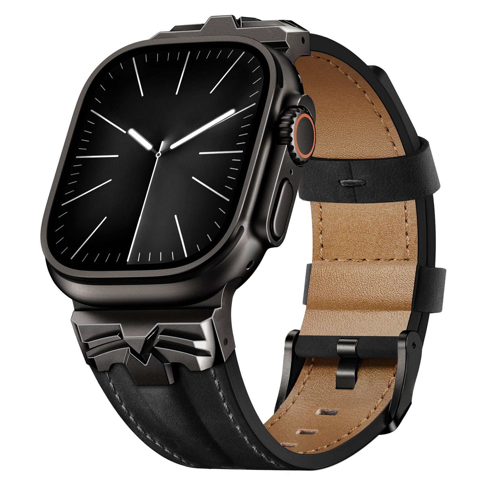 Leather Band Compatible for Apple Watch Ultra 3/2 Band 49mm 46mm 45mm 44mm, Genuine Leather Matel Replacement Strap for iWatch Ultra 3 2 1 Series 11 10 9 8 7 6 5 4 SE 3 2 1