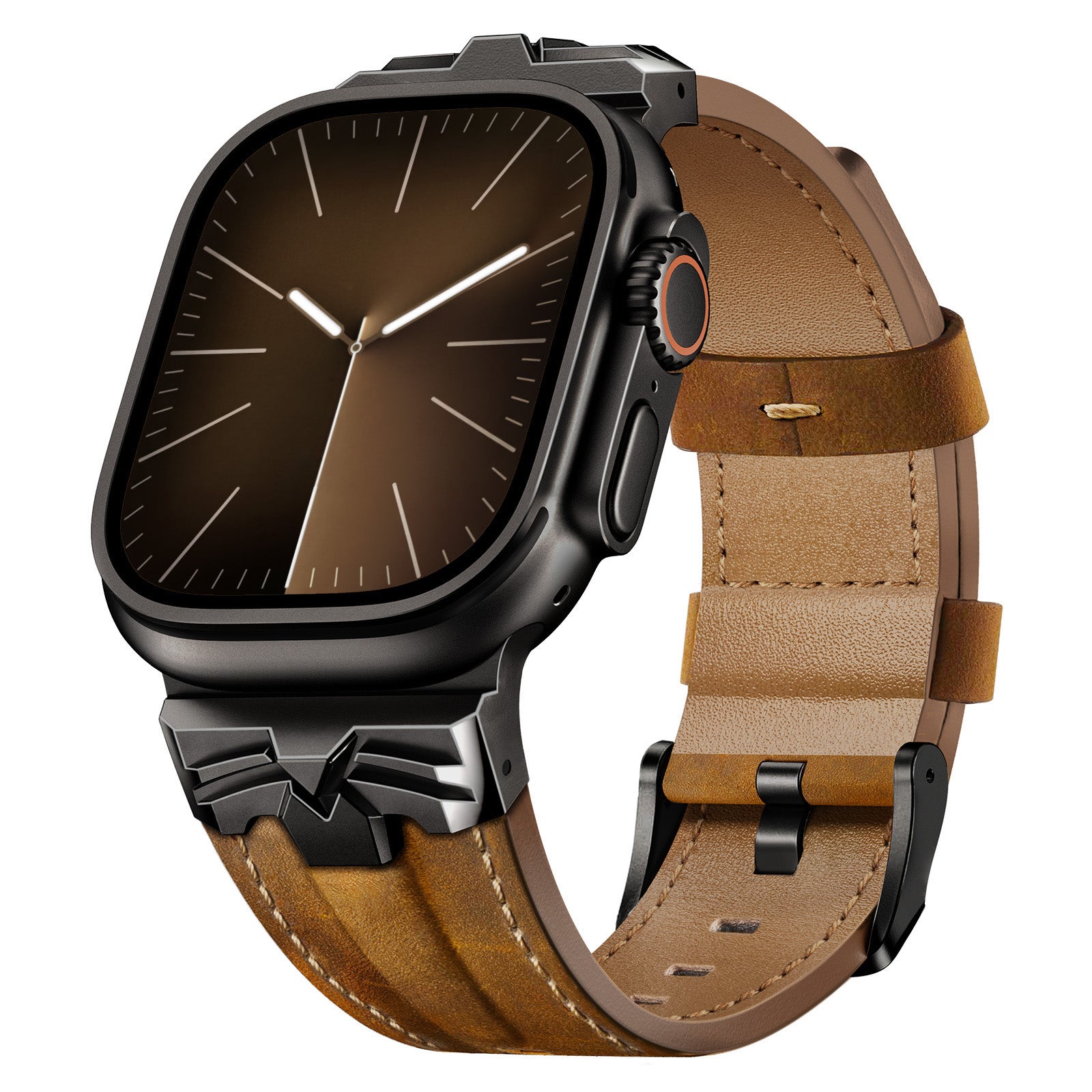 Leather Band Compatible for Apple Watch Ultra 3/2 Band 49mm 46mm 45mm 44mm, Genuine Leather Matel Replacement Strap for iWatch Ultra 3 2 1 Series 11 10 9 8 7 6 5 4 SE 3 2 1